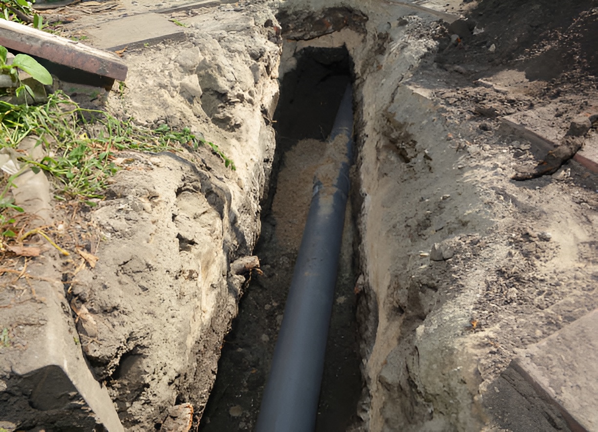 close-up of a sewer line